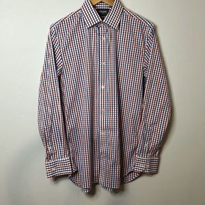 BONOBOS Men’s Slim Fit Dress Shirt 16 |35 Plaid Red Blue White Jetsetter Stretch
